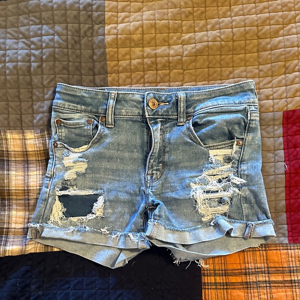 American Eagle Outfitters Light Blue Distressed Jean Shorts